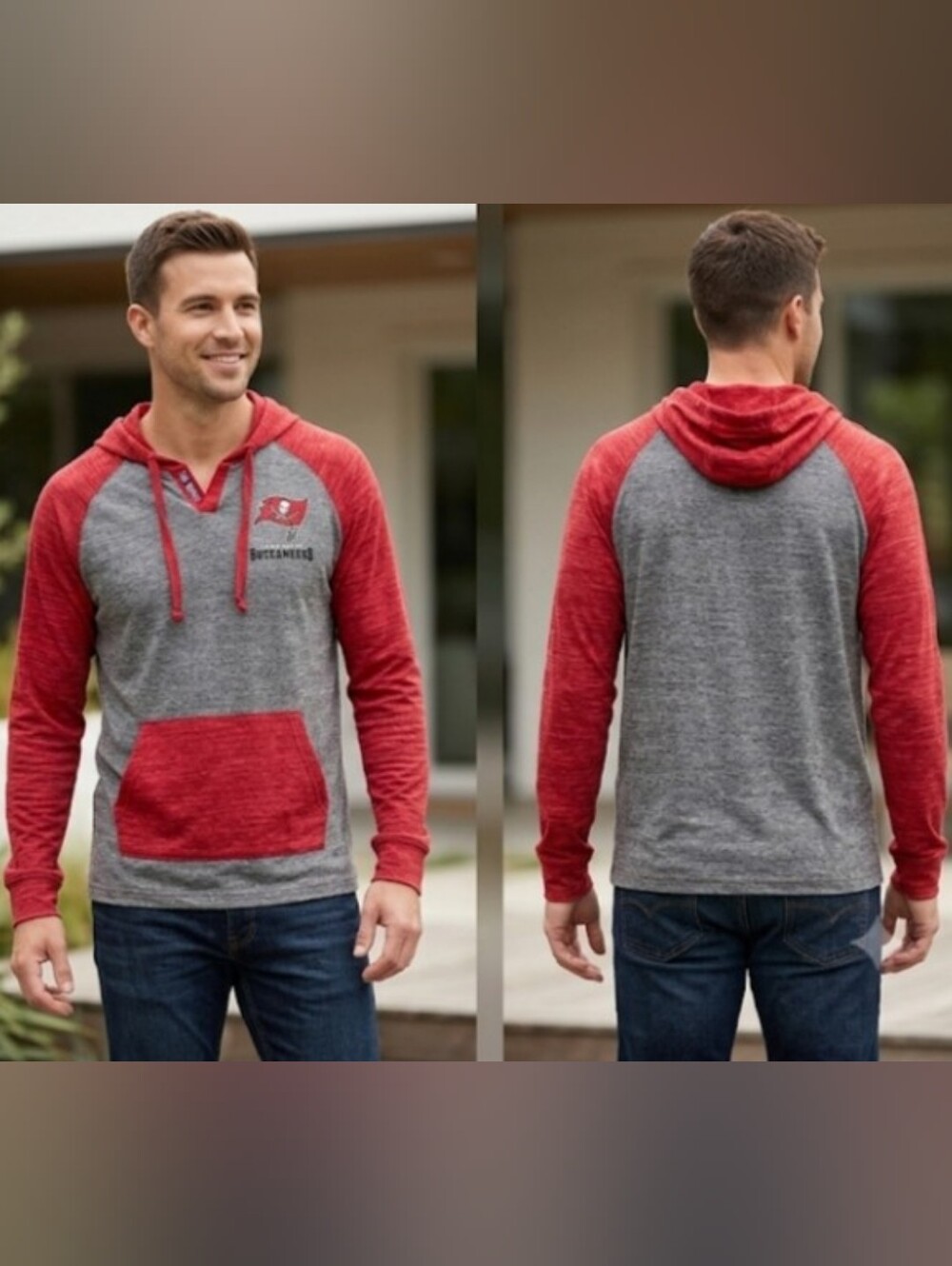 NFL Tampa Bay Buccaneers Ultra Game Henley Hoodie Pullover Size L